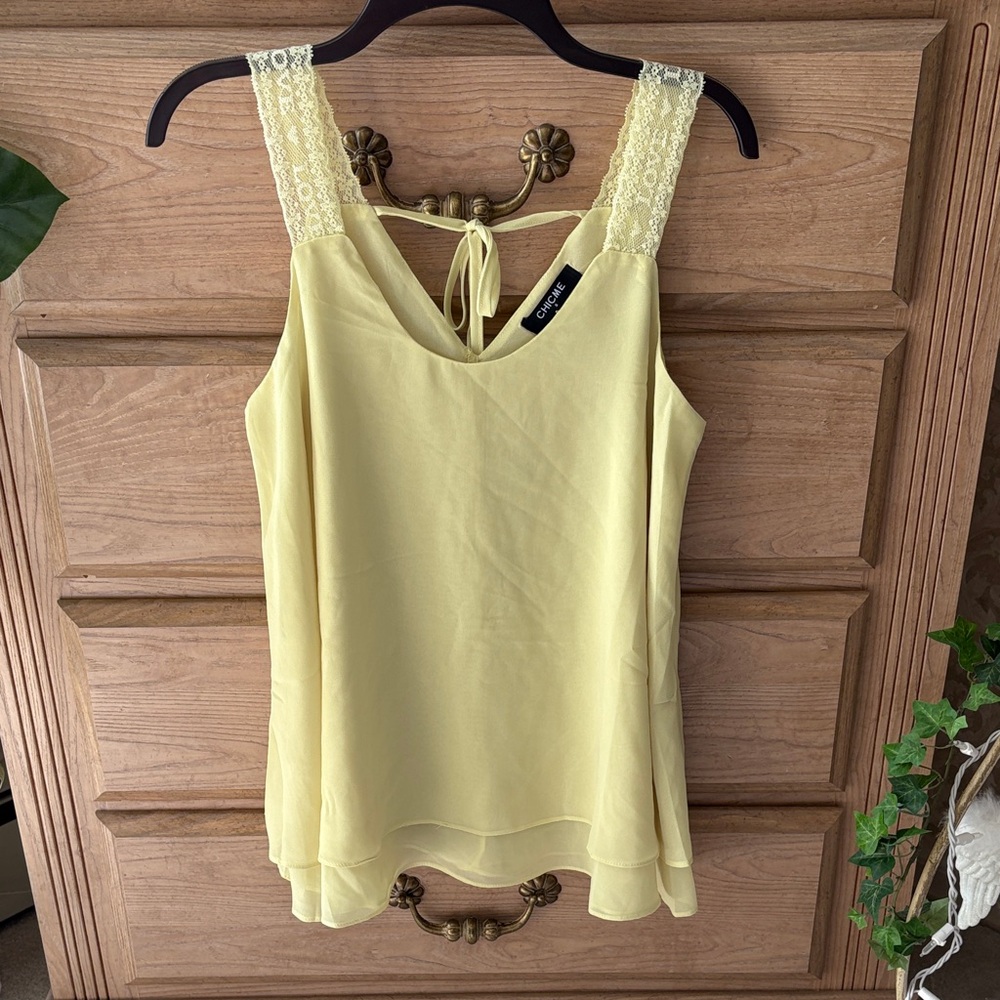 Chic Me Light Yellow Lace Strap Tank Top